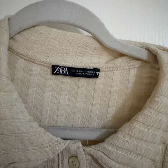 Zara Cream Ribbed Collared Top - Picture 4 of 5